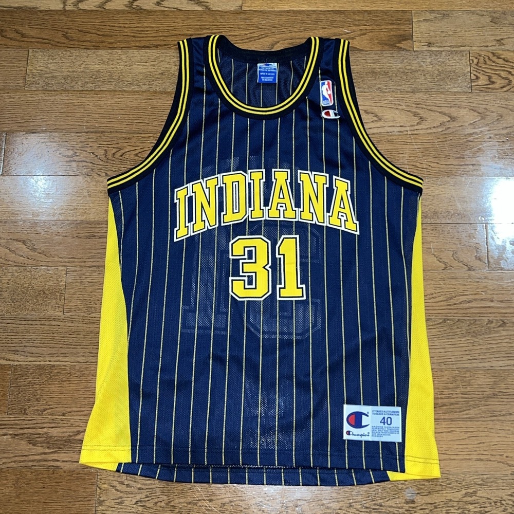Vtg Reggie Miller Indiana Pacers Champion Jersey Men 40 Blue Pinstripe NBA 90s
